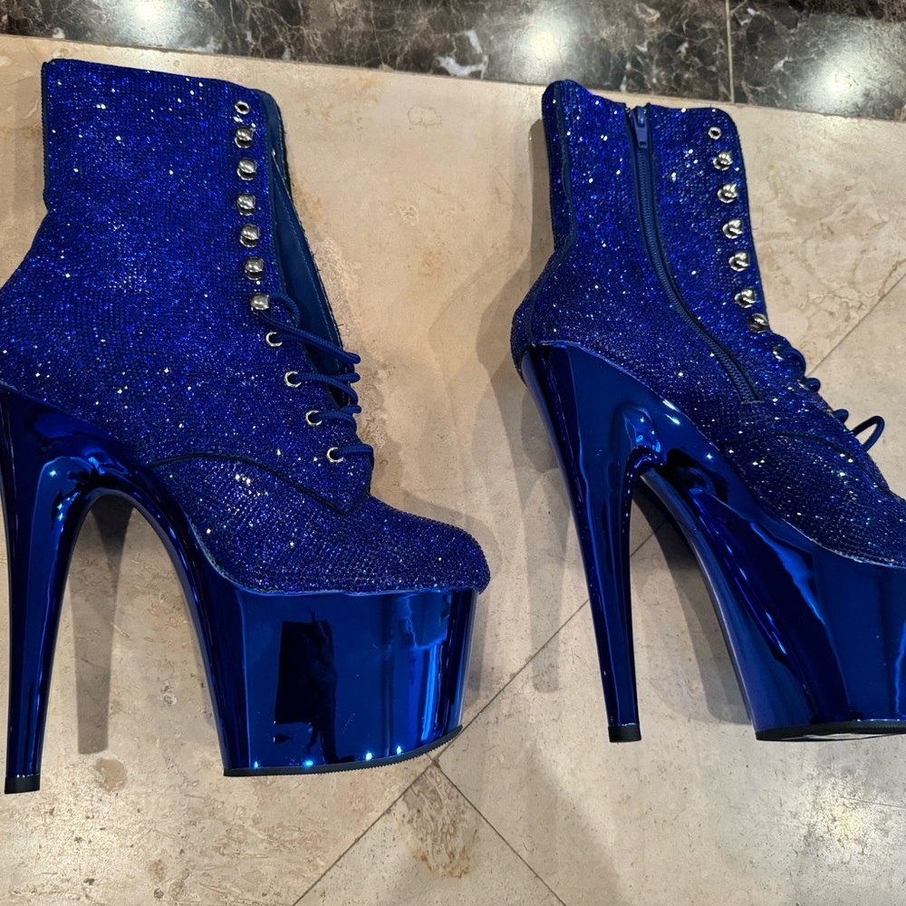 Royal Blue Rhinestone 8 Inch Pleaser Boots - Picture 4 of 7